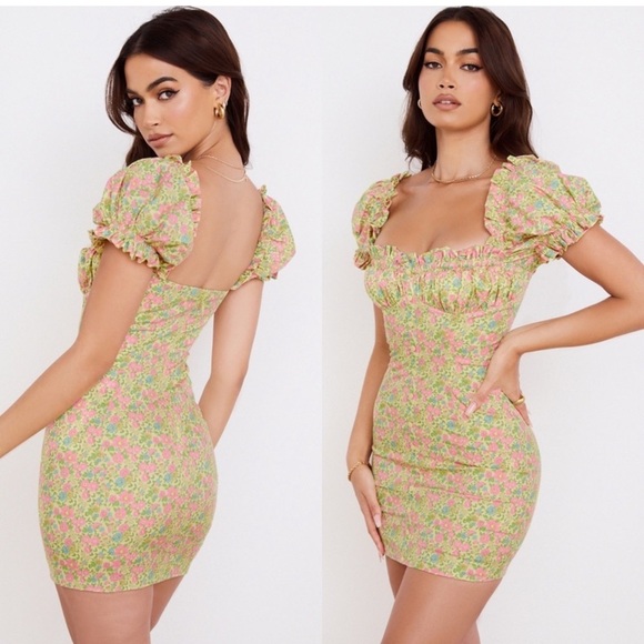 House of CB Tanaya Vintage Floral Puff Sleeve Mini Dress New with Tags! - Picture 2 of 8